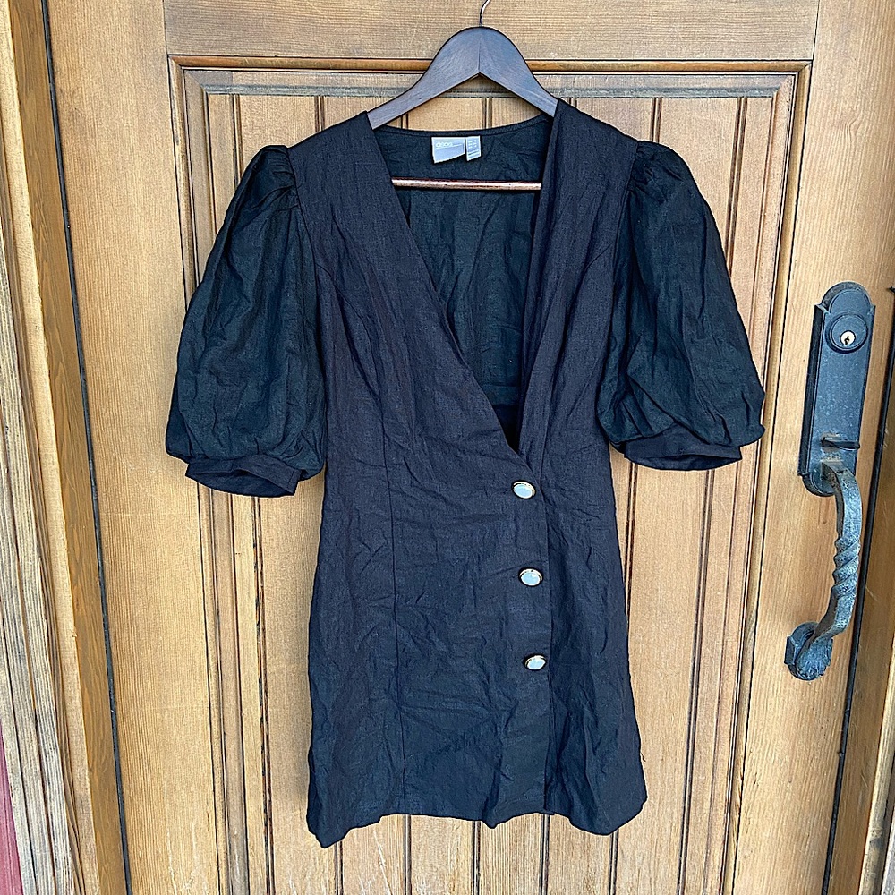 ASOS black linen puff sleeve mini